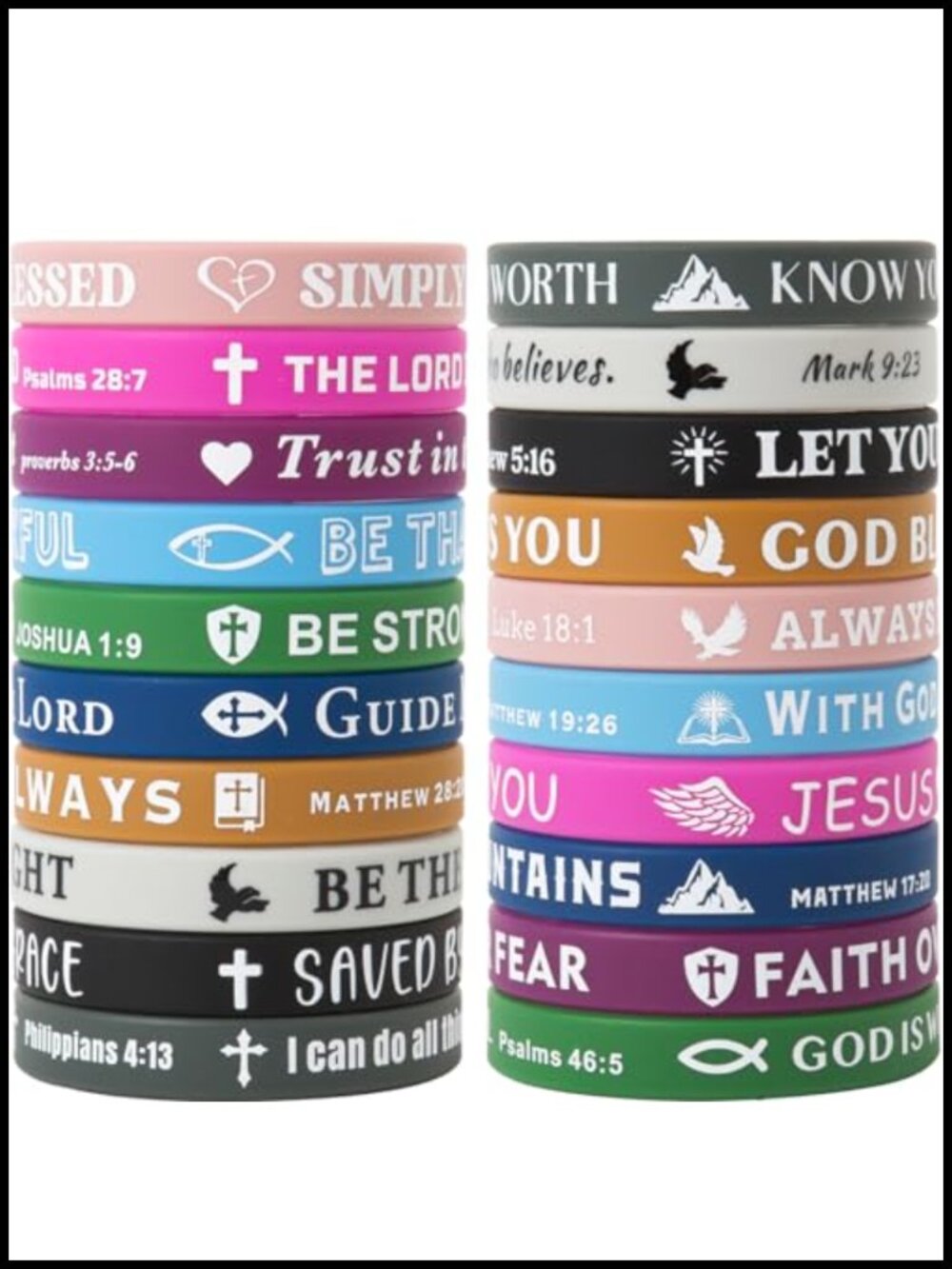 20 Pc Silicone Bible Verse Bracelets Christian Scripture Wristbands Party Favors